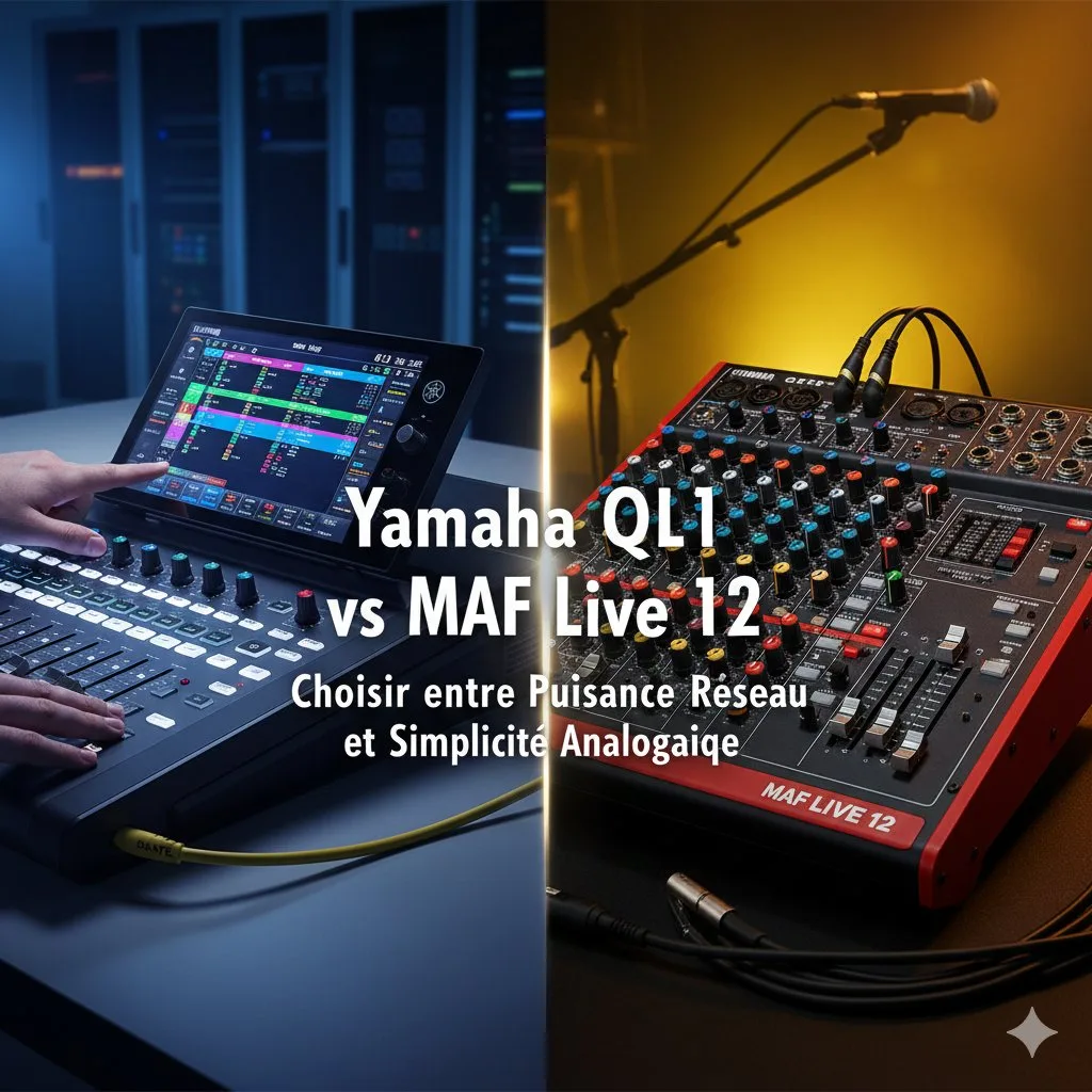 Yamaha QL1 vs MAF Live 12 : 
Choisir entre Puissance Réseau et Simplicité Analogique
